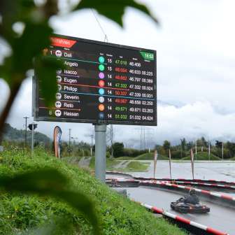 Scoreboard from the Cazis outdoor kart track