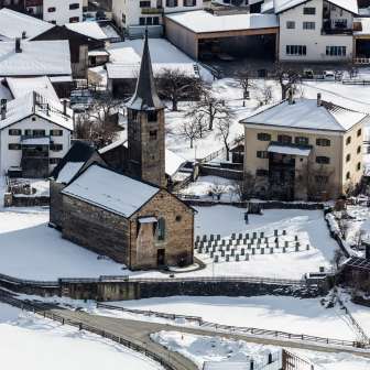 The church of St. Martin in Zillis-Reischen in winter