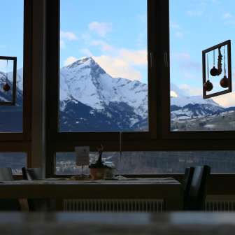 The Piz Beverin from the Scalottas restaurant in Scharans