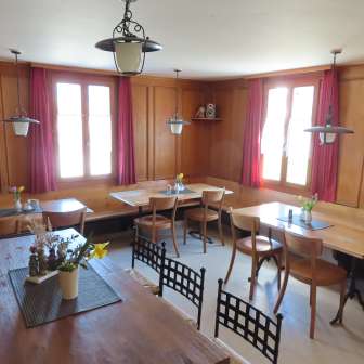 The hall of the Bergmühle restaurant in Masein