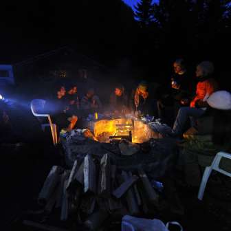 Boulderers at Bodhi Camping in the evening