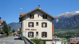 The Hotel Restaurant Albula in Thusis in summer