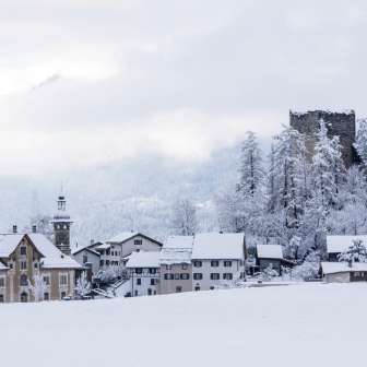 Sins Paspels Castle and ruins in winter