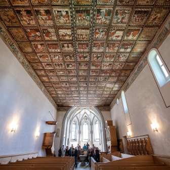 The wooden ceiling of St. Martin's Church in Zillis-Reischen