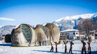 The stone church in Cazis in the fall