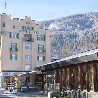 The Hotel Fravi in Andeer in winter