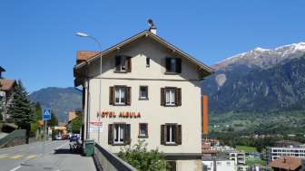 The Hotel Restaurant Albula in Thusis in summer The Hotel Restaurant Albula in Thusis in summer
