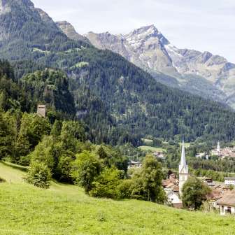 Sils i.D. with Ehrenfels Castle, Thusis and Piz Beverin