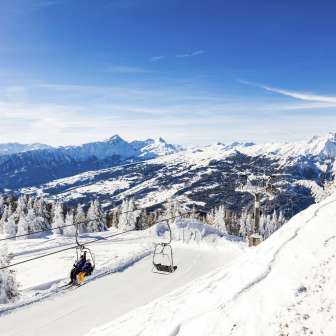 Feldis-Mutta chairlift mountain station viewpoint in winter