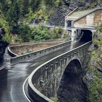 The Wilden and Premoli bridges from above in the rain