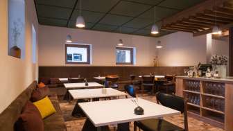 The stylishly furnished restaurant at Casa Caminada